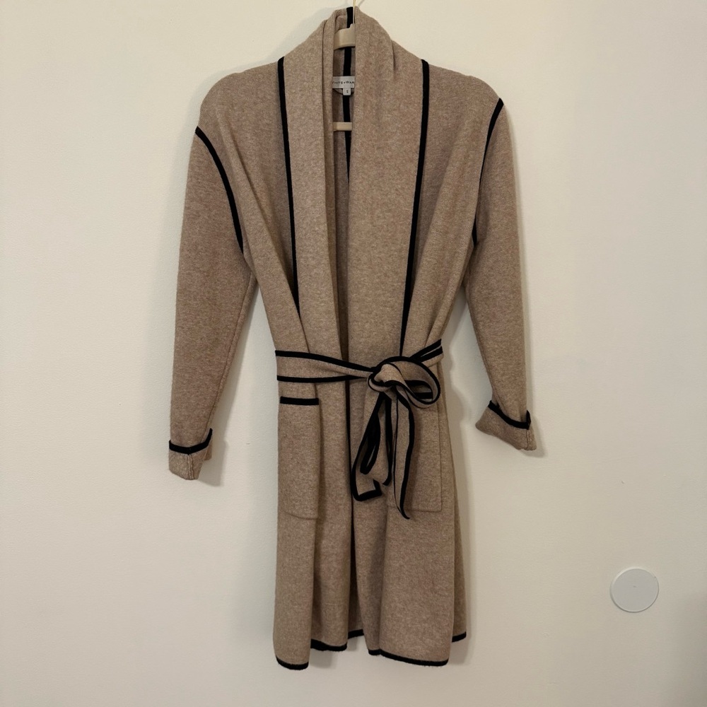 Women's White + Warren Coatigan with Black Trim Size S